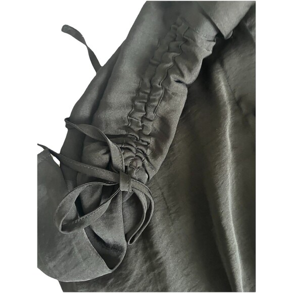 Vince Camuto Drawstring Ruched Sleeve Blouse XS Black Silky Satin - Picture 6 of 9